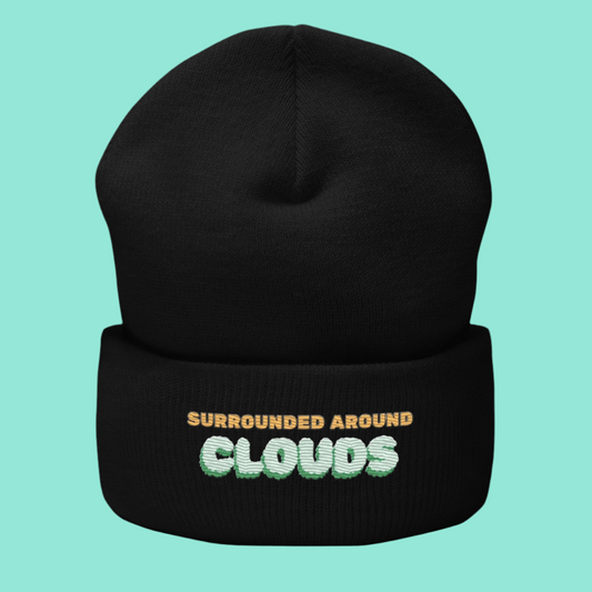 Surrounded Around Clouds Cuffed Beanie – BLACK