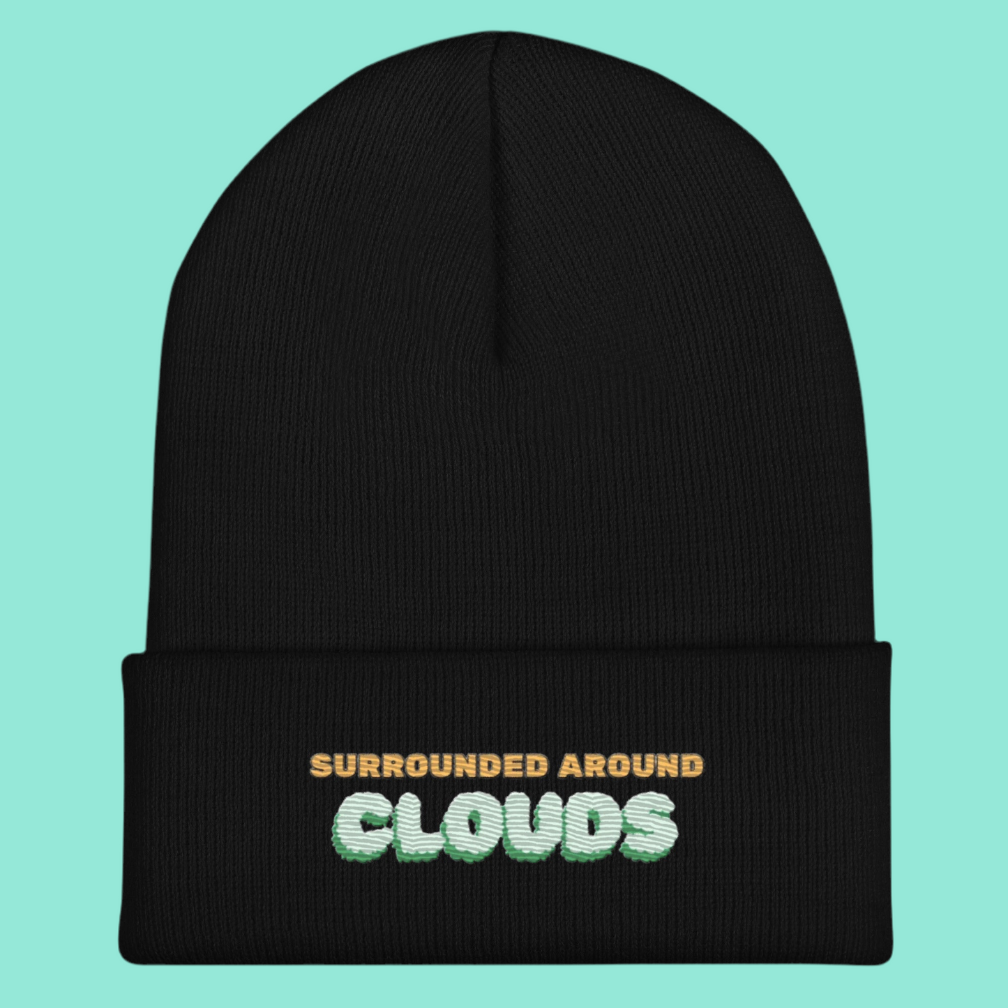 Surrounded Around Clouds Cuffed Beanie – BLACK