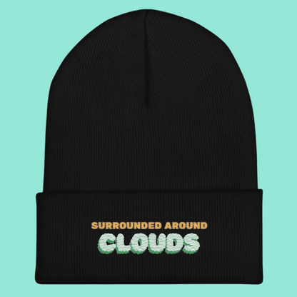 Surrounded Around Clouds Cuffed Beanie – BLACK