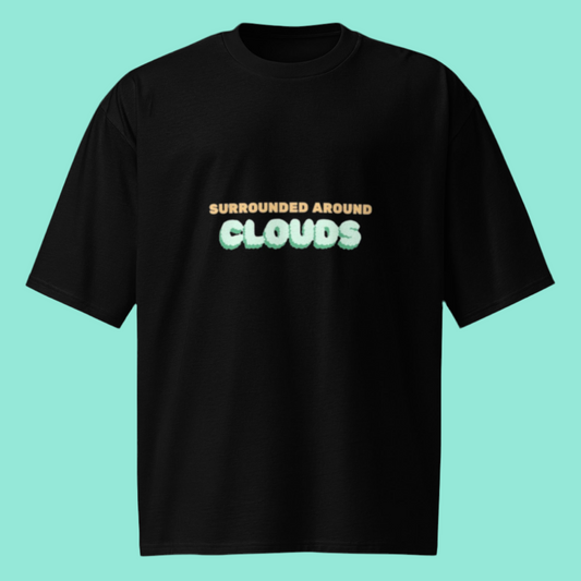 Surrounded Around Clouds Oversized Heavyweight T-Shirt – BLACK (small logo)